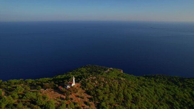 Aerial view Gelidonya lighthouse on Lycian Way Antalya, beautiful summer travel Turkey landscape
