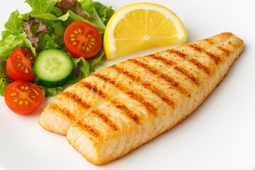 Cooked seafood steak with grill marks