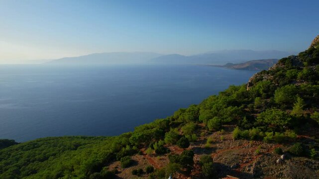 Aerial view Gelidonya lighthouse on Lycian Way Antalya, beautiful summer travel Turkey landscape