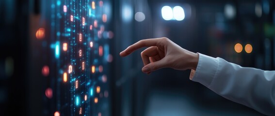 Hand interacting with digital display