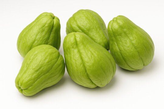 Single fresh chayote isolated on white backdrop