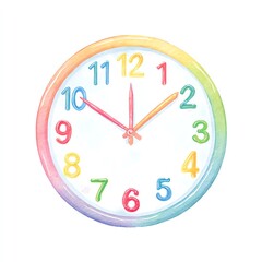 Colorful Watercolor Clock Shows Time with Rainbow Hues