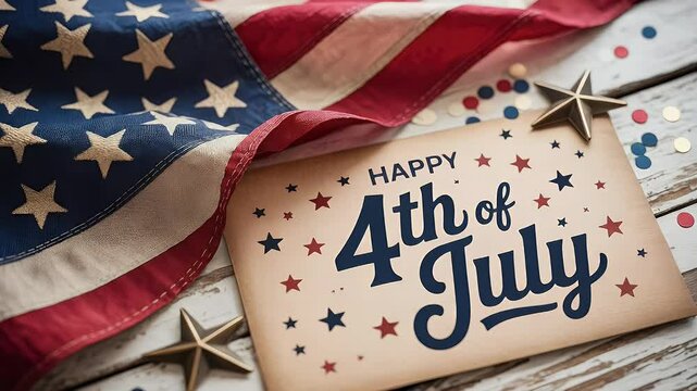 Fourth of july card american flag stars and confetti patriotic holiday background