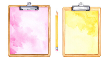 Two clipboards with watercolor backgrounds ready for creative projects and designs.