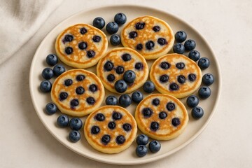 Delicious small blueberry pancakes made from scratch