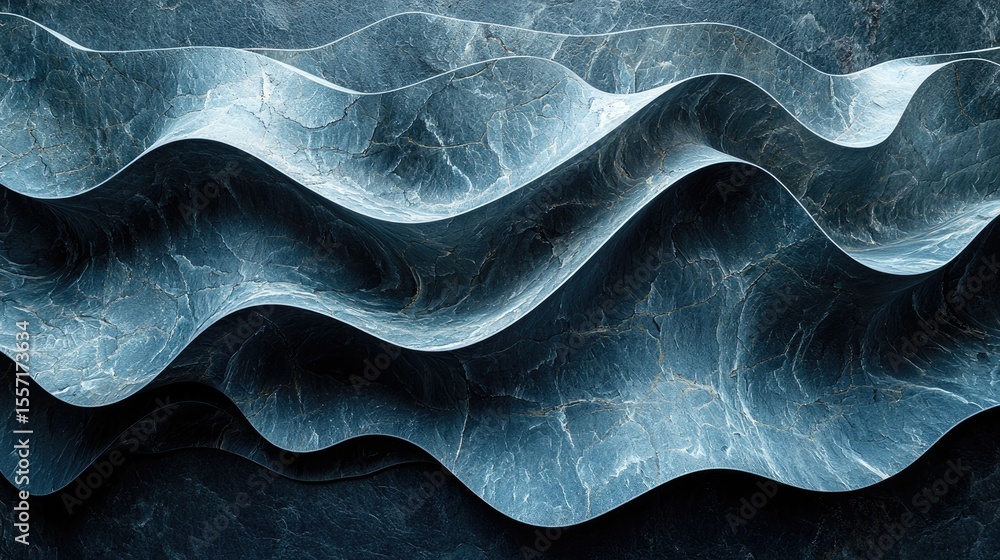 Poster abstract wave-like patterns in deep blue tones.
