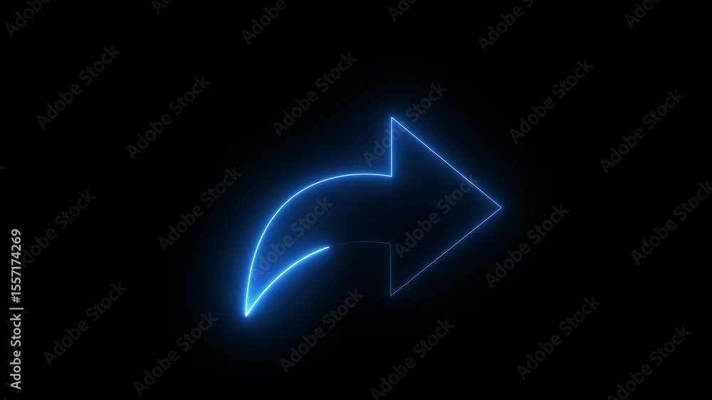 Poster neon share arrow icon animation, glowing social media symbol, forwarding and connection sign, digita