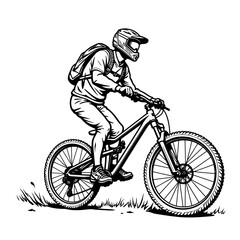 Fototapeta premium Mountain biker in detailed line art, outdoor adventure and exploration
