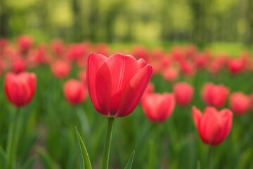 Fototapeta premium Detailed view of a vibrant pink flower in a blooming garden during springtime