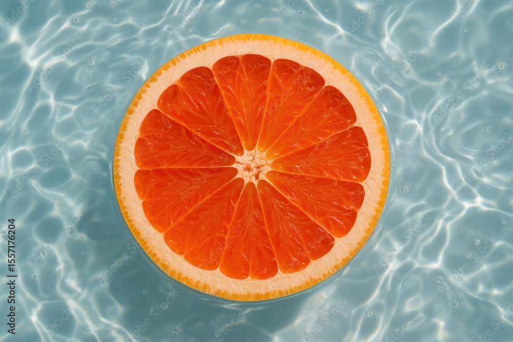 Poster detailed view of a citrus segment submerged in liquid