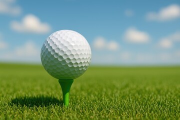 Obraz premium Detailed shot of a golf ball resting on a tee on the putting green