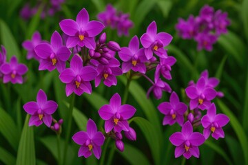Fototapeta premium Detailed view of a stunning purple ground orchid in bloom
