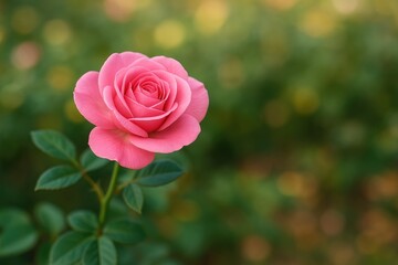 Obraz premium Detailed view of a pink rose blossoming in a garden setting