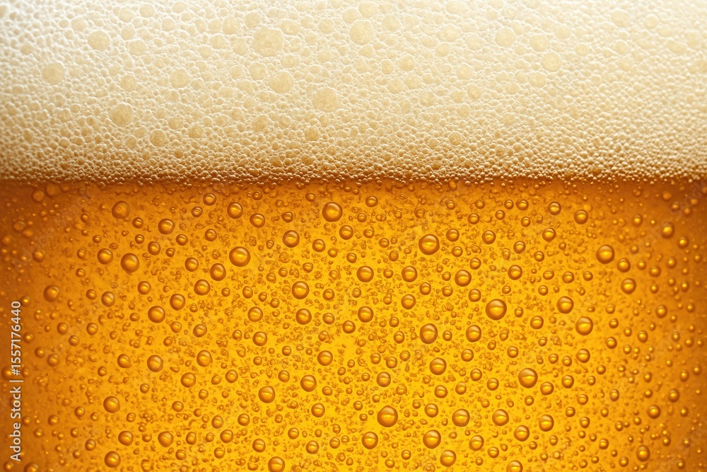 Poster macro shot of a frothy beer bubble pattern as background