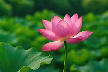 Detailed shot of a vibrant pink lotus in full bloom