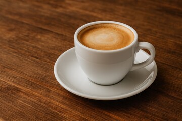 Detailed view of a coffee mug resting on a wooden surface