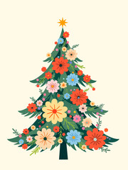 Obraz premium Christmas tree filled with floral ornament isolated on light background