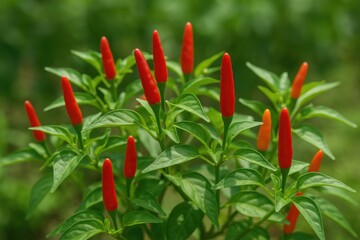Vibrant chili peppers growing on a tree in a garden