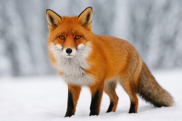 Obraz premium Close-up of a vibrant orange fox in snowy landscape, showcasing its beautiful coat and wild nature.