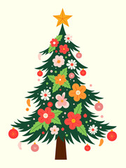 Obraz premium Christmas tree filled with floral ornament isolated on light background