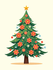 Christmas tree filled with floral ornament isolated on light background