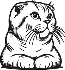Scottish Fold Cat Vector in black and white