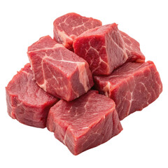 Obraz premium Freshly cut beef cubes isolated on a white background ideal for culinary preparations and recipes