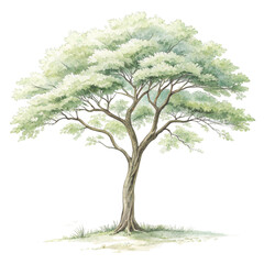 Obraz premium Green Tree Botanical Landscape Minimal Clipart Watercolor 