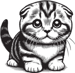 Scottish Fold Cat Vector in black and white