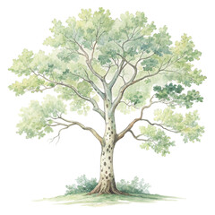 Obraz premium Green Tree Botanical Landscape Minimal Clipart Watercolor 