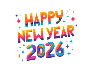 Fototapeta premium HAPPY NEW YEAR 2026 text with blocky 8 bit font on white background