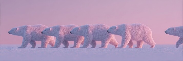 Majestic polar bears parade across icy tundra at dawn, embodying Arctic Day celebrations and environmental conservation endeavors