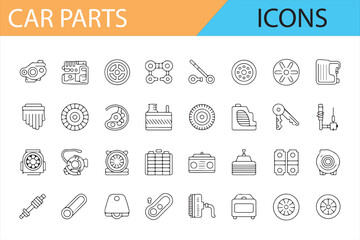 Engine, Tires, and Battery Icons for Automotive Repair and Service