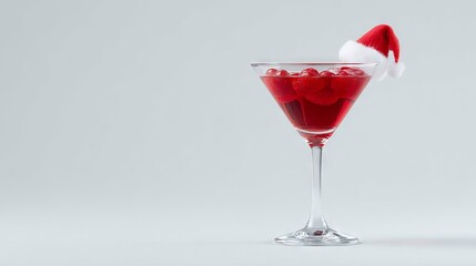 A festive cranberry cocktail adorned with a Santa hat, blending yuletide cheer and mixology magic for Christmas revelry