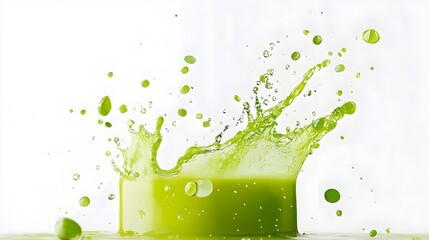Green liquid splash, studio shot, white background, beverage ad