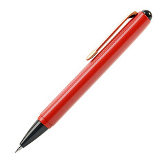 Stylish Red Ballpoint Pen with Golden Clip on transparent background