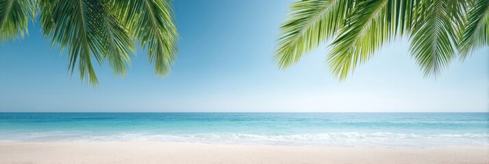 Tranquil azure waves whisper under palms, invoking tropical symphony, Earth Day renewal, and sun-kissed coastal meditation