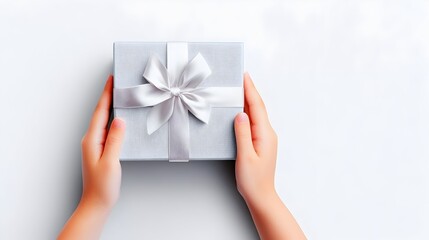 Hands holding gift, white background, studio shot, present