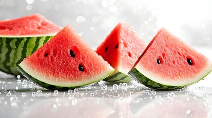 Juicy watermelon slices, studio shot, summer background, refreshing food