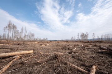 Barren land stretches under a winter sky, evoking Earth's skeletal whispers, resonating with Arbor Day and World Environment Day