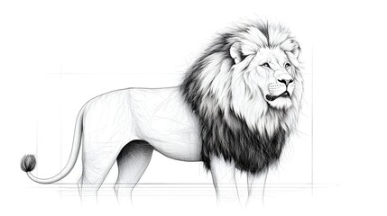 Majestic lion sketch, wildlife art, white background, design element