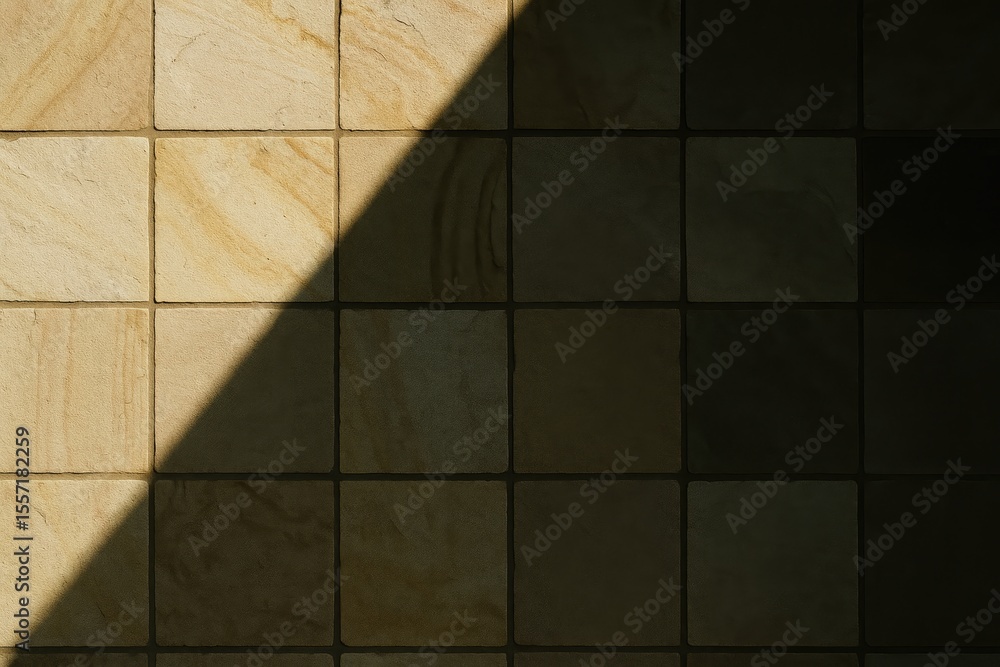 Aufkleber light and shadow interplay on sandstone floor tiles creating distinct patterns