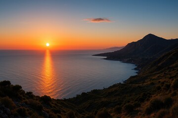 Fototapeta premium Morning Glow over the Ocean Horizon
