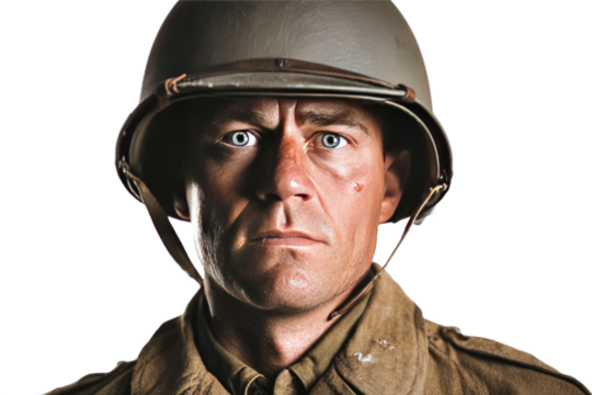 Historical portrait of a World War 2 army soldier wearing military uniform