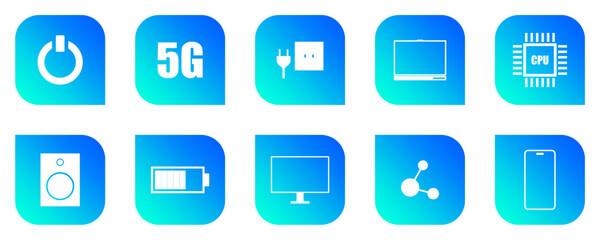 Technology Icons Set, Modern Technology Icons, Electronic Device Symbols Collection, Flat Digital Interface Icons on transparent background