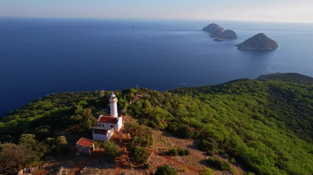 Aerial view Gelidonya lighthouse on Lycian Way Antalya, beautiful summer travel Turkey landscape