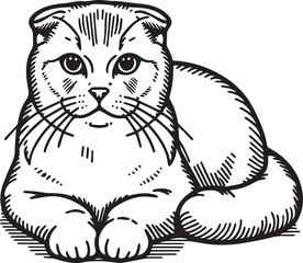 Scottish Fold Cat Vector in black and white