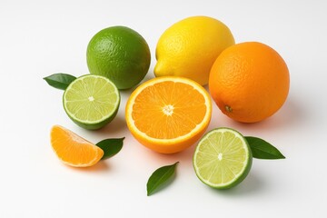 Bright citrus fruits displayed on a plain white backdrop