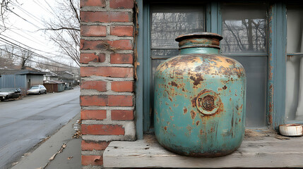 Weathered vessel juxtaposed with urban decay: a silent narrative of resilience