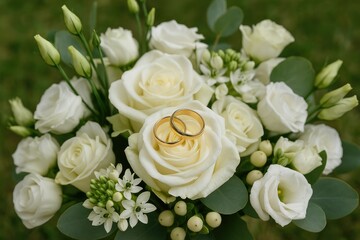 Obraz premium A collection of blossoms paired with wedding bands